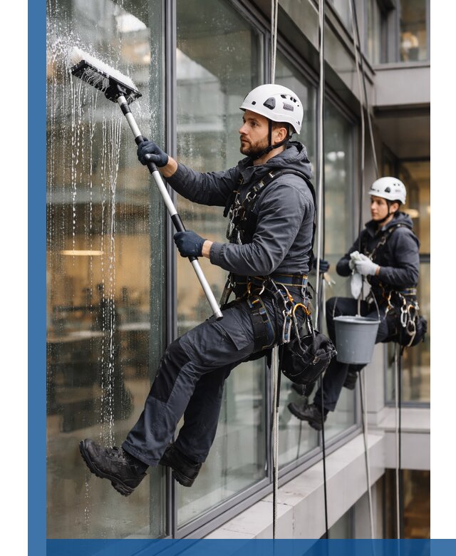 Профессиональная мойка витражей промышленными альпинистами в Мелеузе