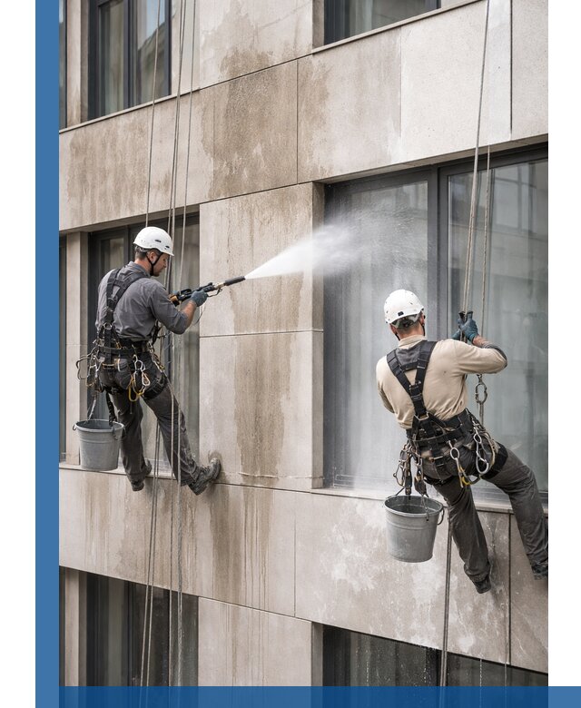 Послестроительная мойка фасада промышленным альпинизмом в Мелеузе