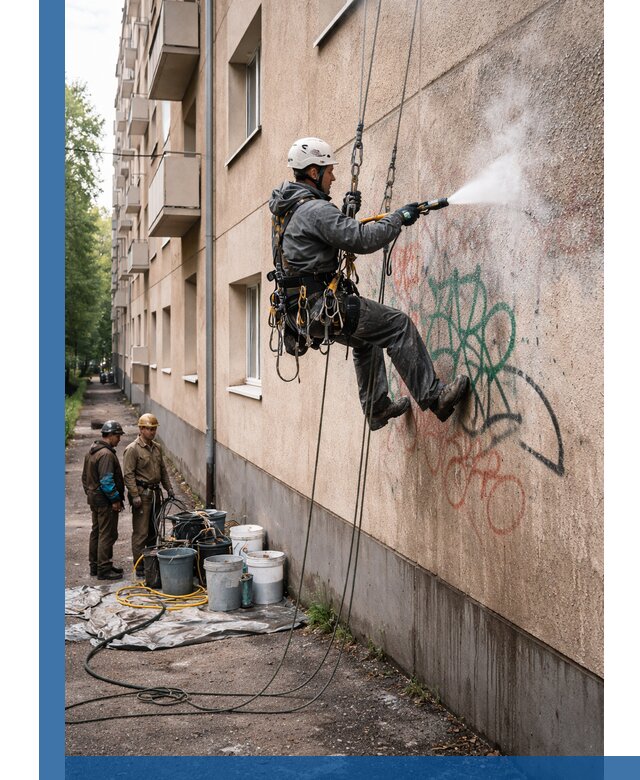 Удаление граффити с фасада в Мелеузе без следов и повреждений