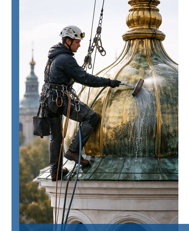Профессиональная мойка куполов и шпилей высотными альпинистами в Мелеузе