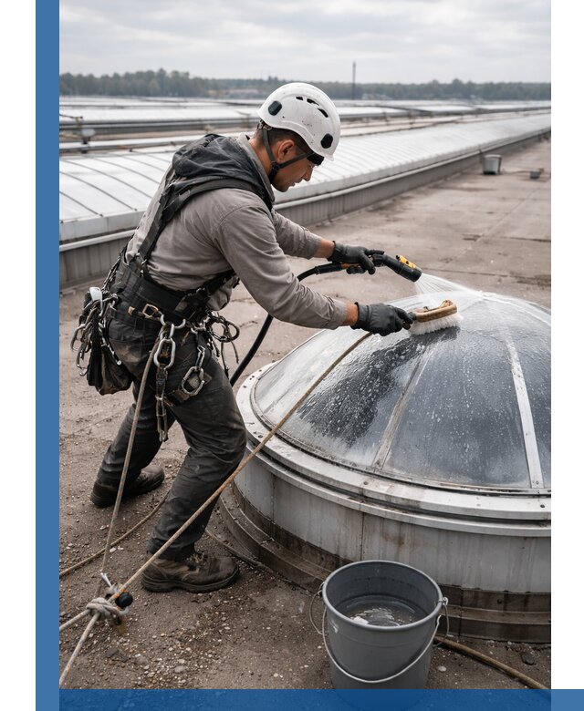 Мойка зенитных фонарей на кровле для промышленных объектов в Мелеузе