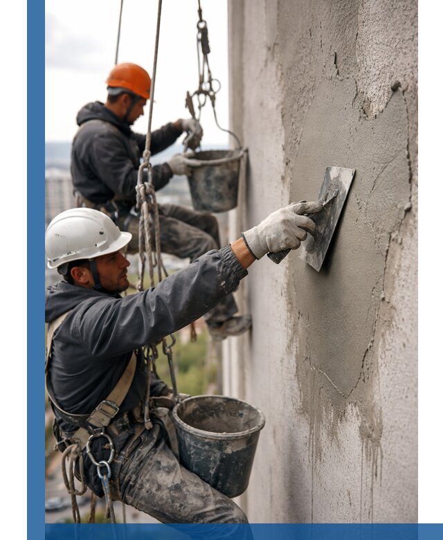 Штукатурка фасада на высоте в Мелеузе профессиональные работы