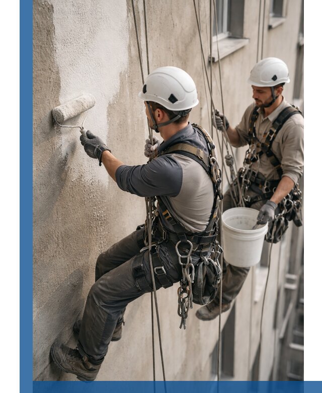 Грунтовка фасада на высоте в Мелеузе промышленными альпинистами