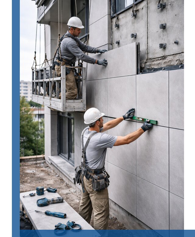 Монтаж керамогранита на фасад в Мелеузе под ключ с гарантией качества