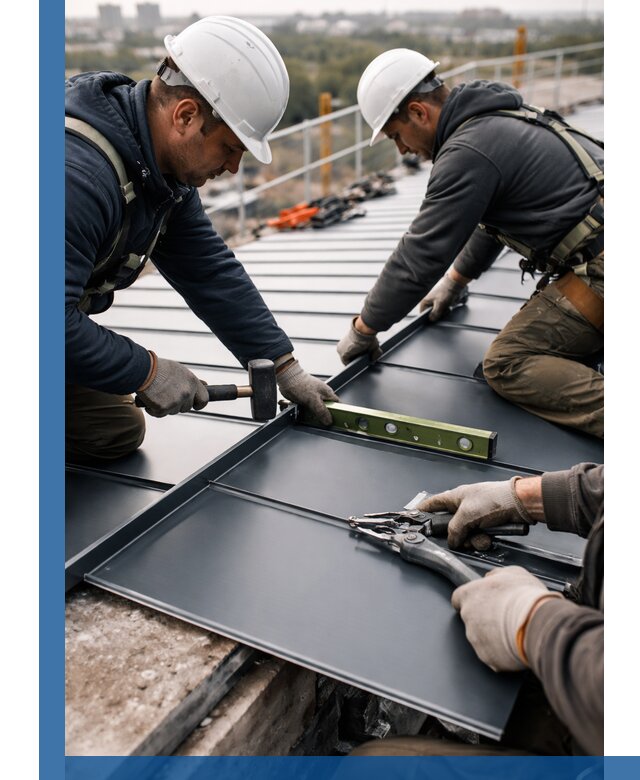 Монтаж фальцевой кровли в Мелеузе для промышленных зданий