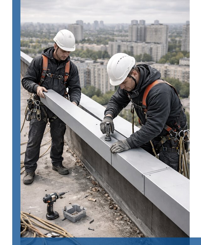 Монтаж парапетных крышек и ограждений кровли в Мелеузе