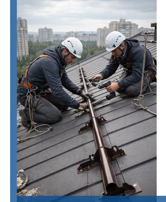 Монтаж снегозадержателей на кровле зданий в Мелеузе под ключ