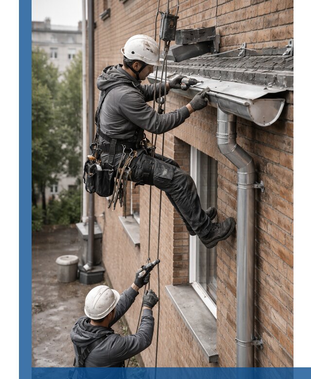 Монтаж водосточной системы на здании в Мелеузе под ключ