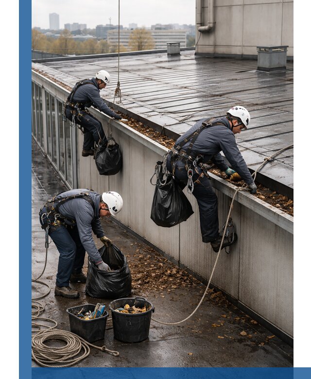 Очистка кровли по периметру в Мелеузе силами промышленных альпинистов