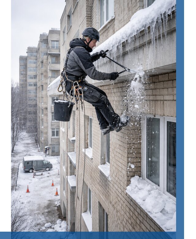 Удаление наледи с карнизов в Мелеузе от 358 р. | ВЫСОТНИК-Млз