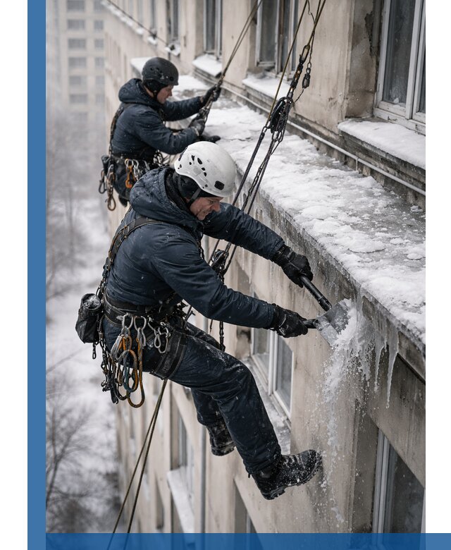 Удаление наледи и сосулек с карнизов в Мелеузе профессионально