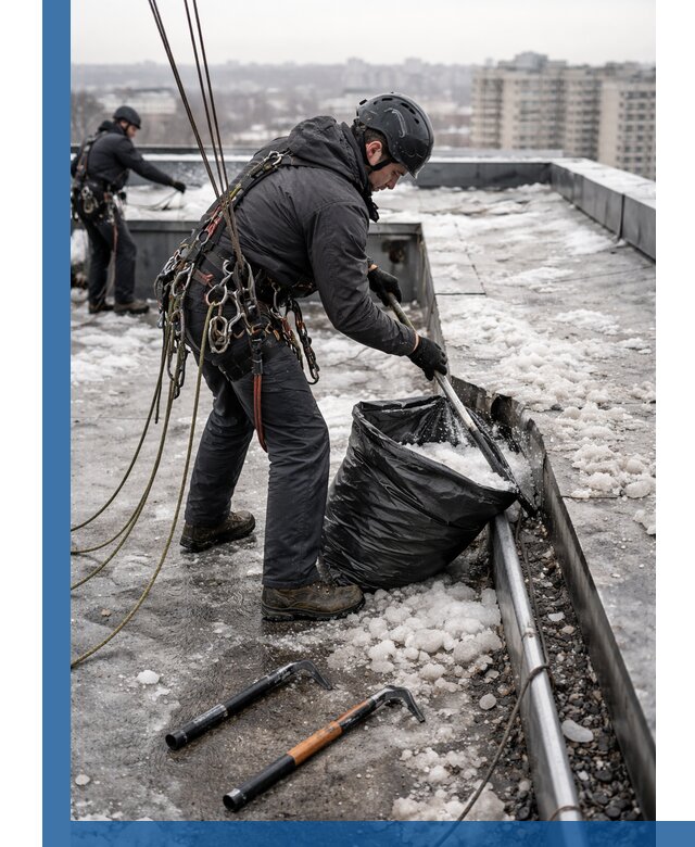 Аварийная очистка кровли в Мелеузе от промальпинистов