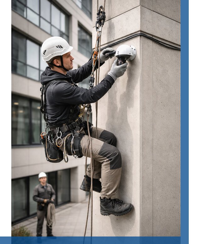 Монтаж камер видеонаблюдения на фасаде в Мелеузе от 8695 р.-ВЫСОТНИК-Млз