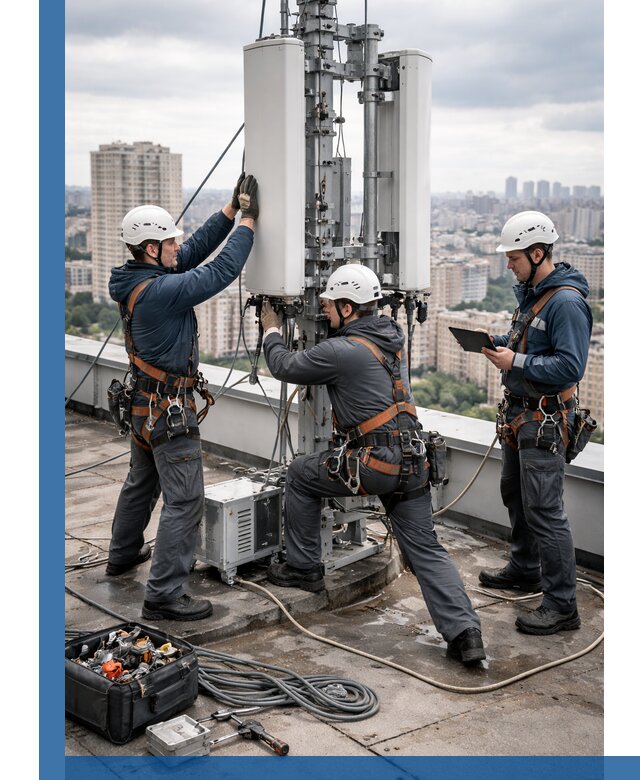 Монтаж антенн связи на крыше в Мелеузе с вводом в эксплуатацию