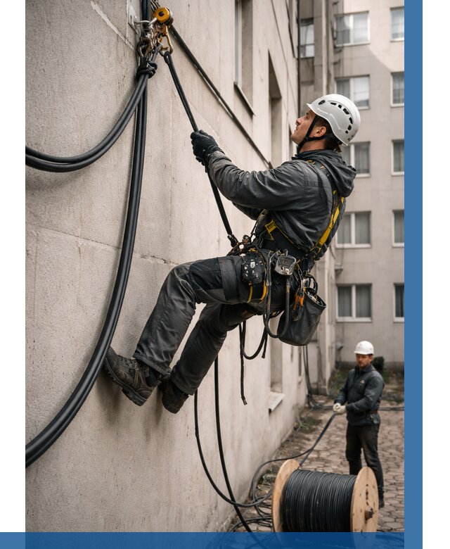 Протяжка кабеля питания на высоте в Мелеузе от 460 р. | ВЫСОТНИК-Млз