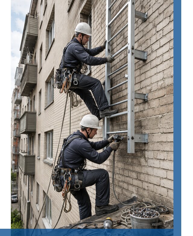 Монтаж пожарной лестницы в Мелеузе от 25573 р заказать у ВЫСОТНИК-Млз