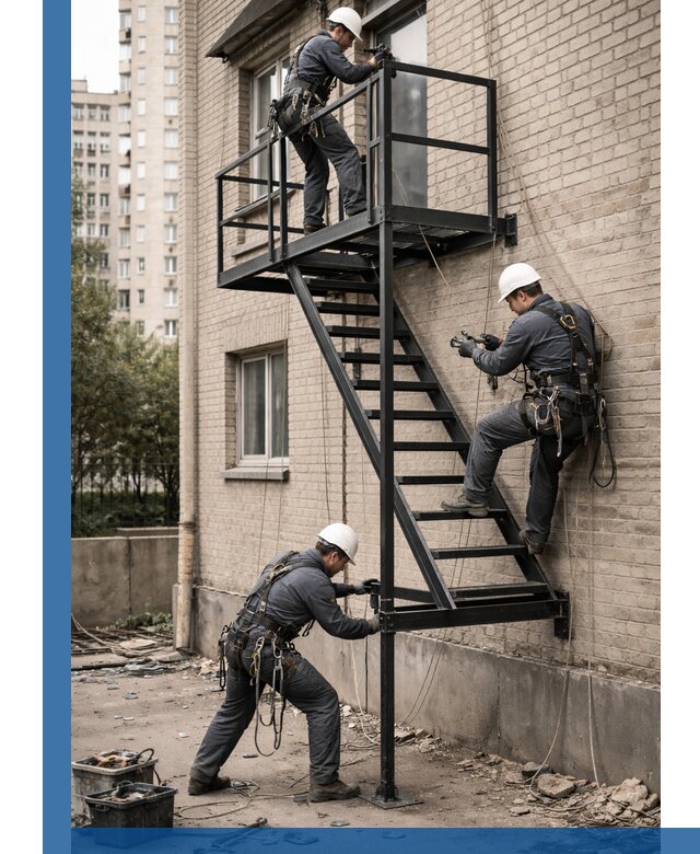 Монтаж пожарной лестницы в Мелеузе, установка и крепление