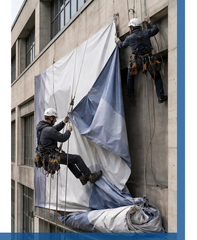 Демонтаж баннеров с фасада в Мелеузе от 4603 р. | ВЫСОТНИК-Млз