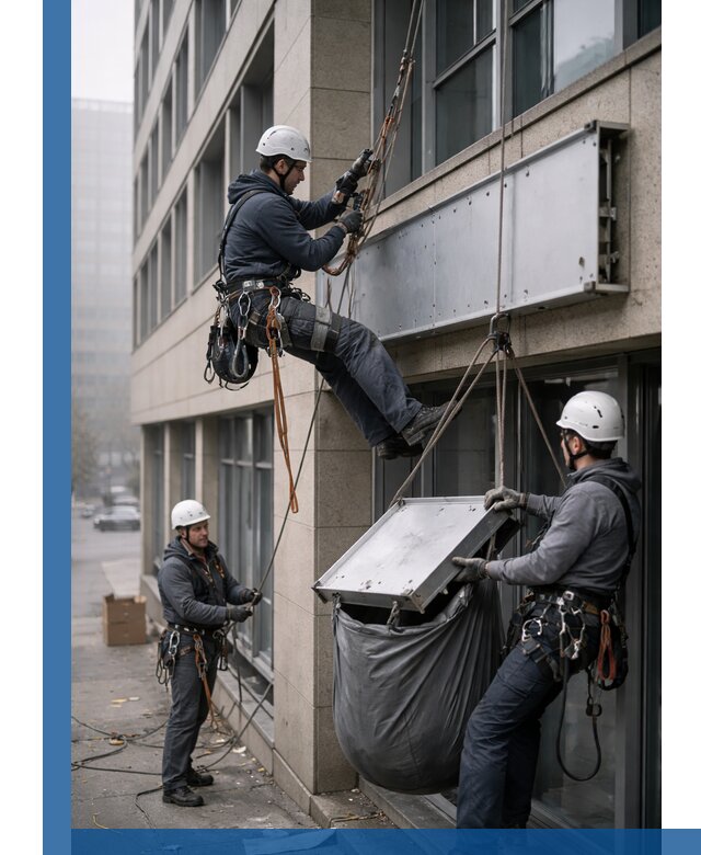 Демонтаж рекламной вывески с высотными работами в Мелеузе