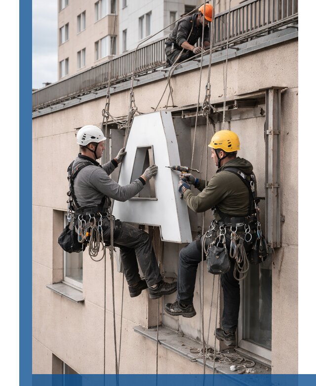 Ремонт и восстановление наружных вывесок на высоте в Мелеузе