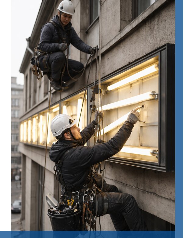 Замена ламп в вывеске в Мелеузе под ключ от 3580 р. | ВЫСОТНИК-Млз