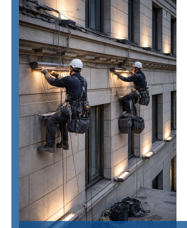 Монтаж архитектурной подсветки фасадов зданий в Мелеузе