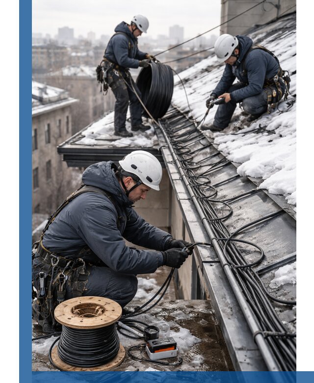 Монтаж греющего кабеля на кровле в Мелеузе под ключ