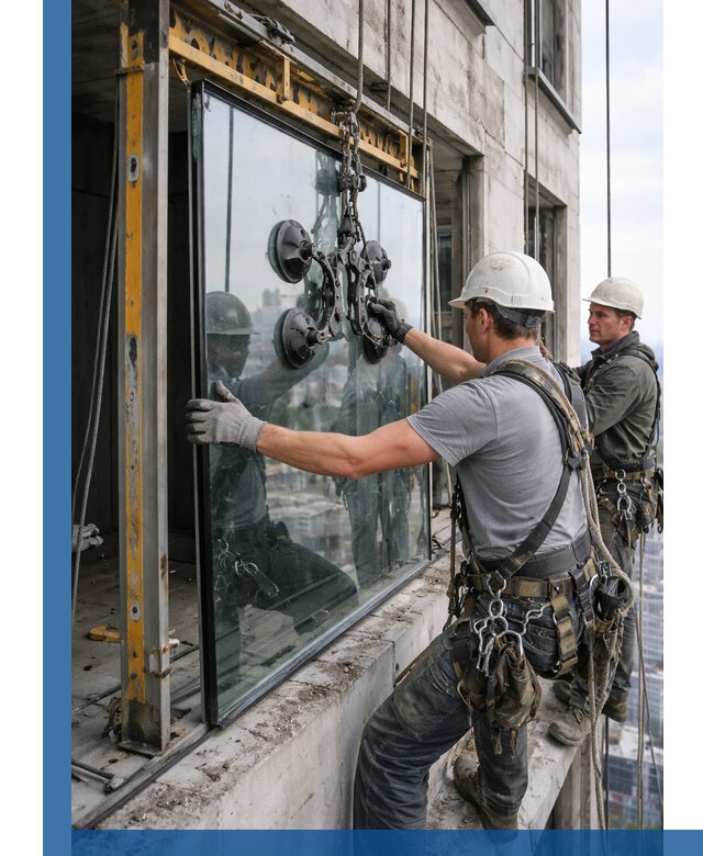 Монтаж стеклопакетов на высоте в Мелеузе с промышленным альпинизмом