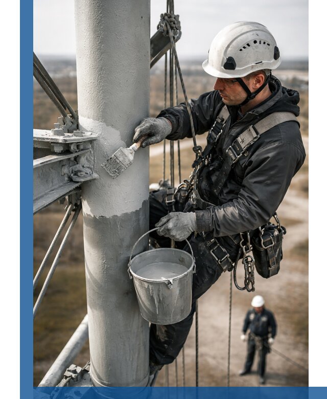 Покраска мачт связи в Мелеузе промышленными альпинистами