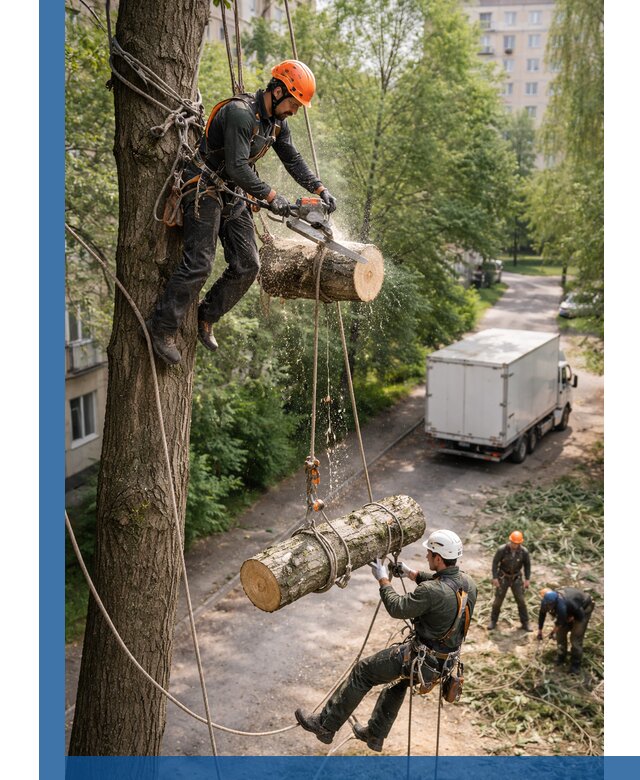 Спил деревьев альпинистами в Мелеузе, безопасно и без повреждений